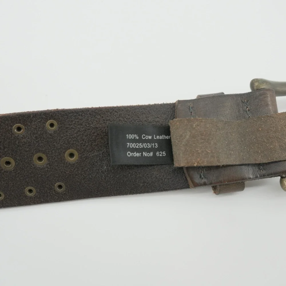 Liebeskind Berlin Studded Belt Womens 85cm Brown Leather Vintage Brass LKB606